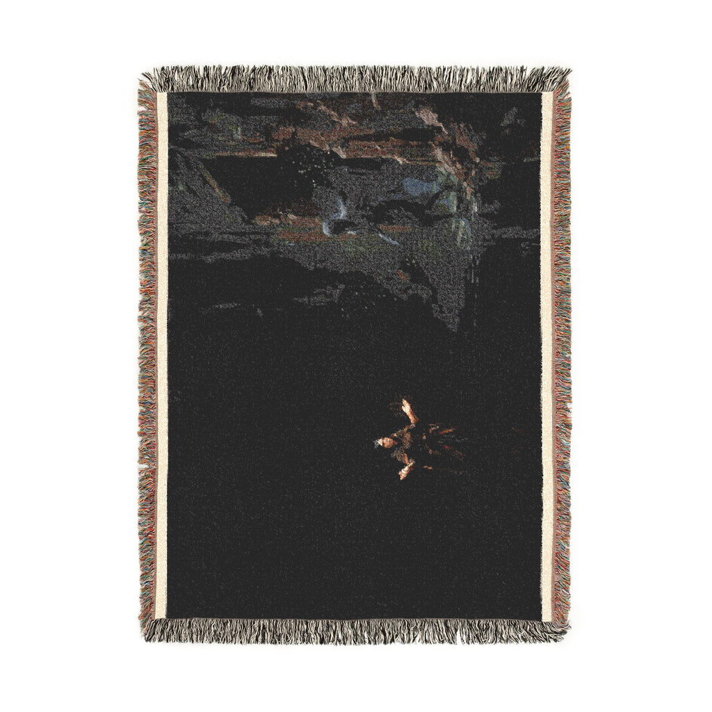 Night Forest Woven Blanket — Cozy Dark Woodland Throw with Subtle Lantern Glow