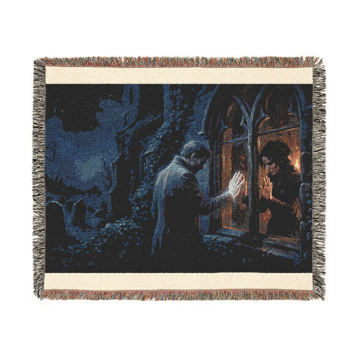 Gothic Cathedral Woven Blanket — Mystical Night Cloister Throw