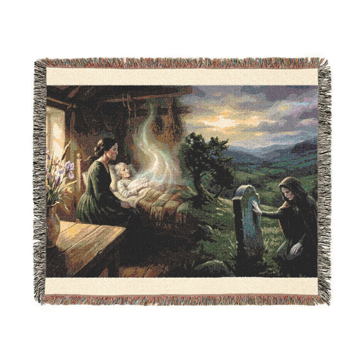 Nativity Scene Woven Throw Blanket — Classic Christmas Religious Home Decor