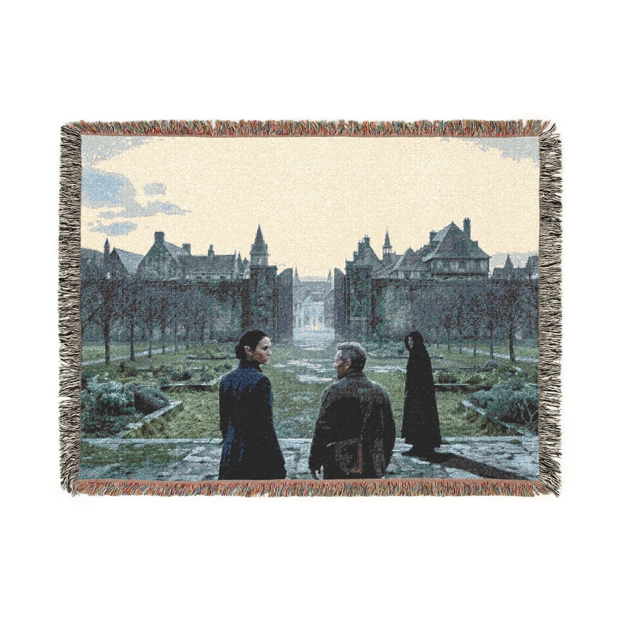 Gothic Castle Scene Woven Blanket — Vintage Travelers Tapestry Throw
