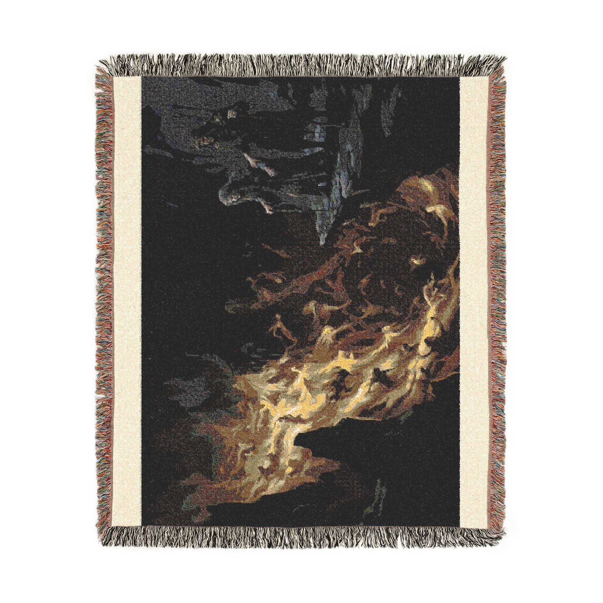 Fire and Smoke Woven Blanket — Dramatic Abstract Fireplace Throw
