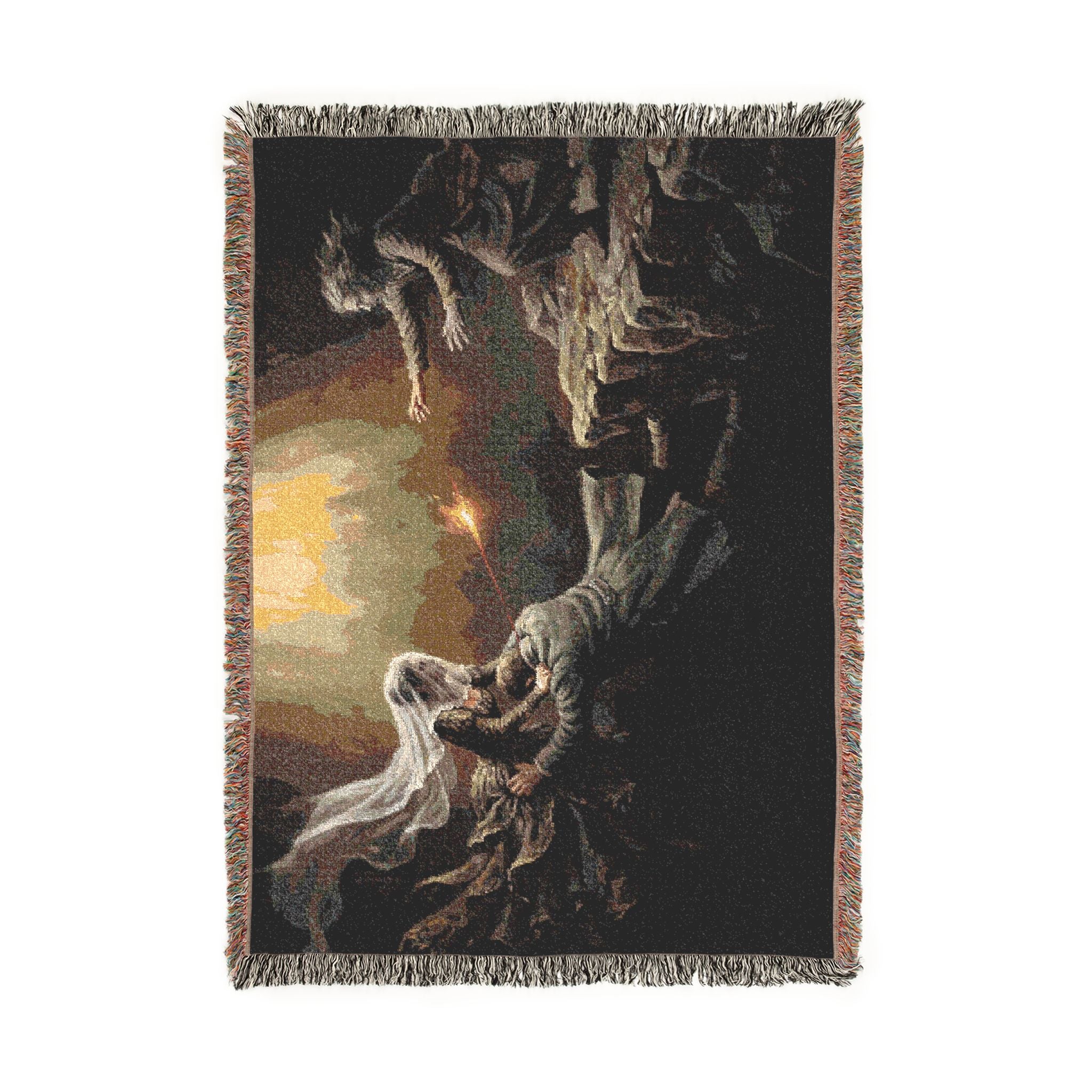 Celestial Embrace Woven Blanket — Ethereal Angels Golden Sky Throw