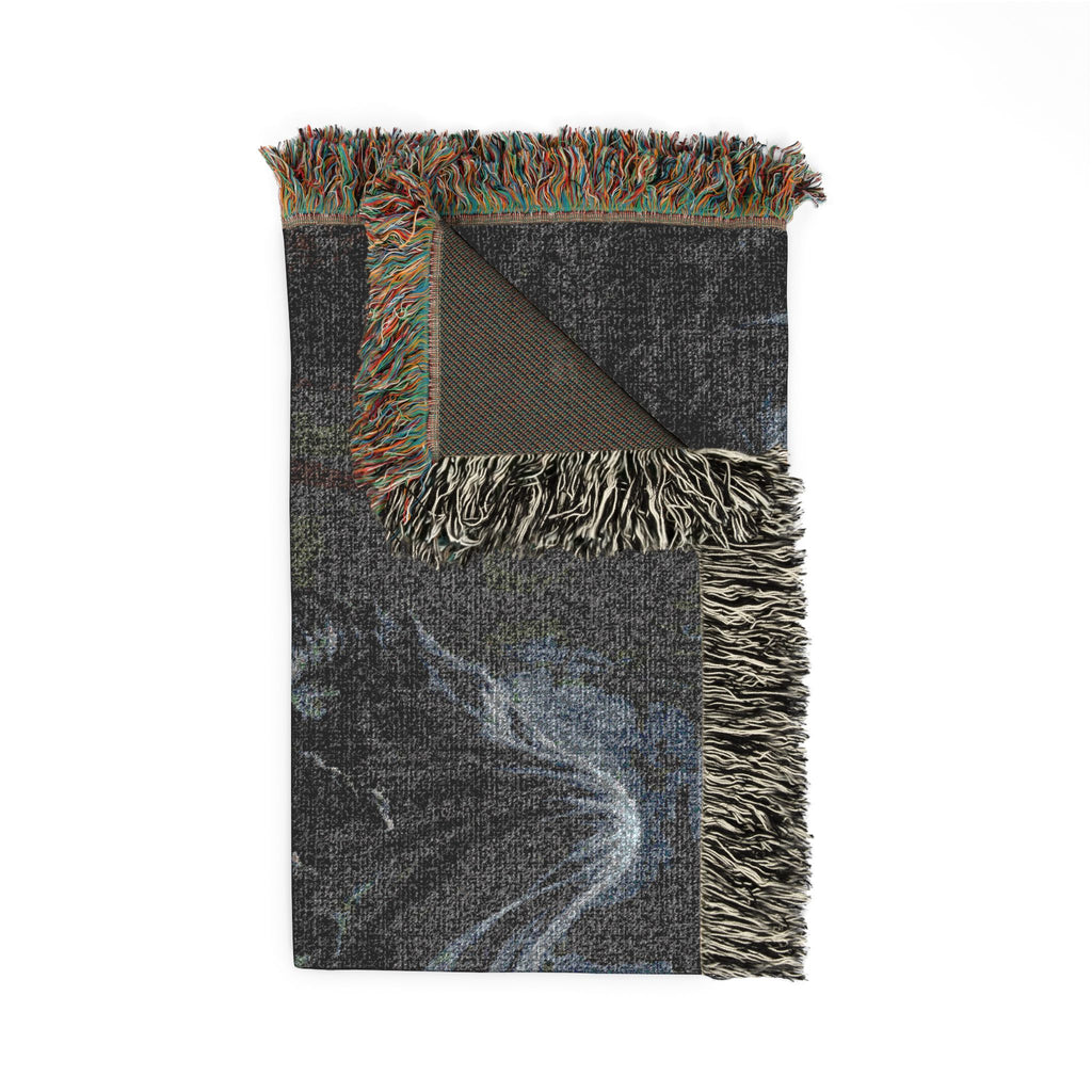 Gothic Forest Woven Blanket – Haunted Hooded Figure Throw for Dark Fantasy Fans
