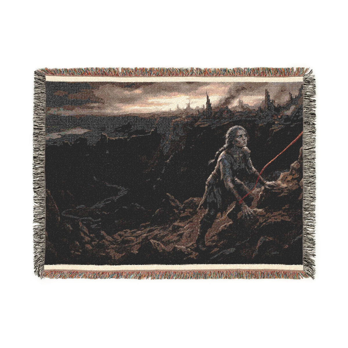 Viking Fisherman Woven Blanket – Norse Coastal Landscape Throw