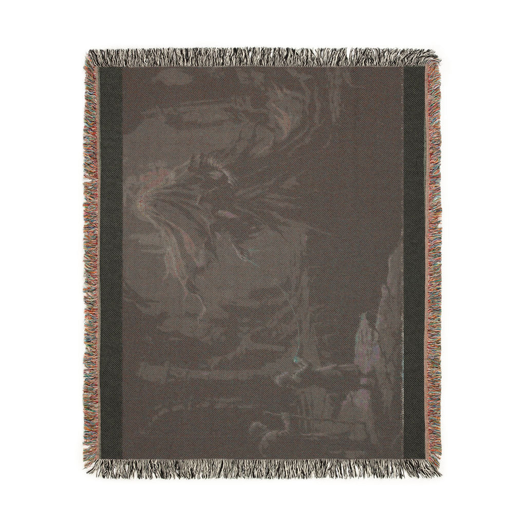 Gothic Forest Woven Blanket – Haunted Hooded Figure Throw for Dark Fantasy Fans