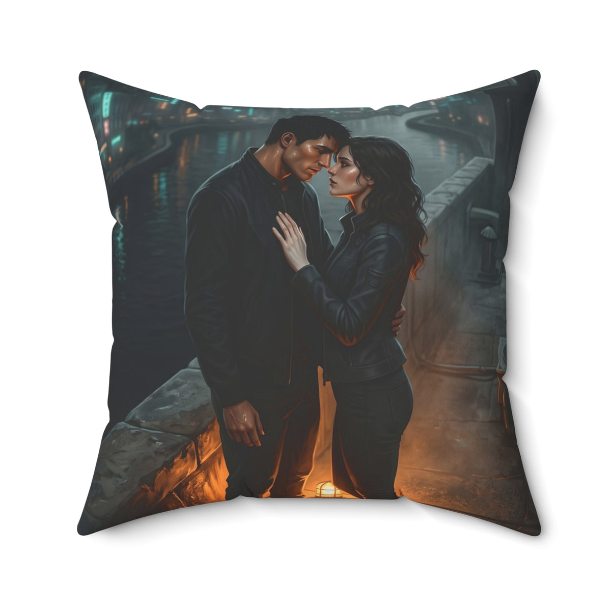 Rooftop Vow Throw Pillow - Dark Fantasy Romance Accent Cushion
