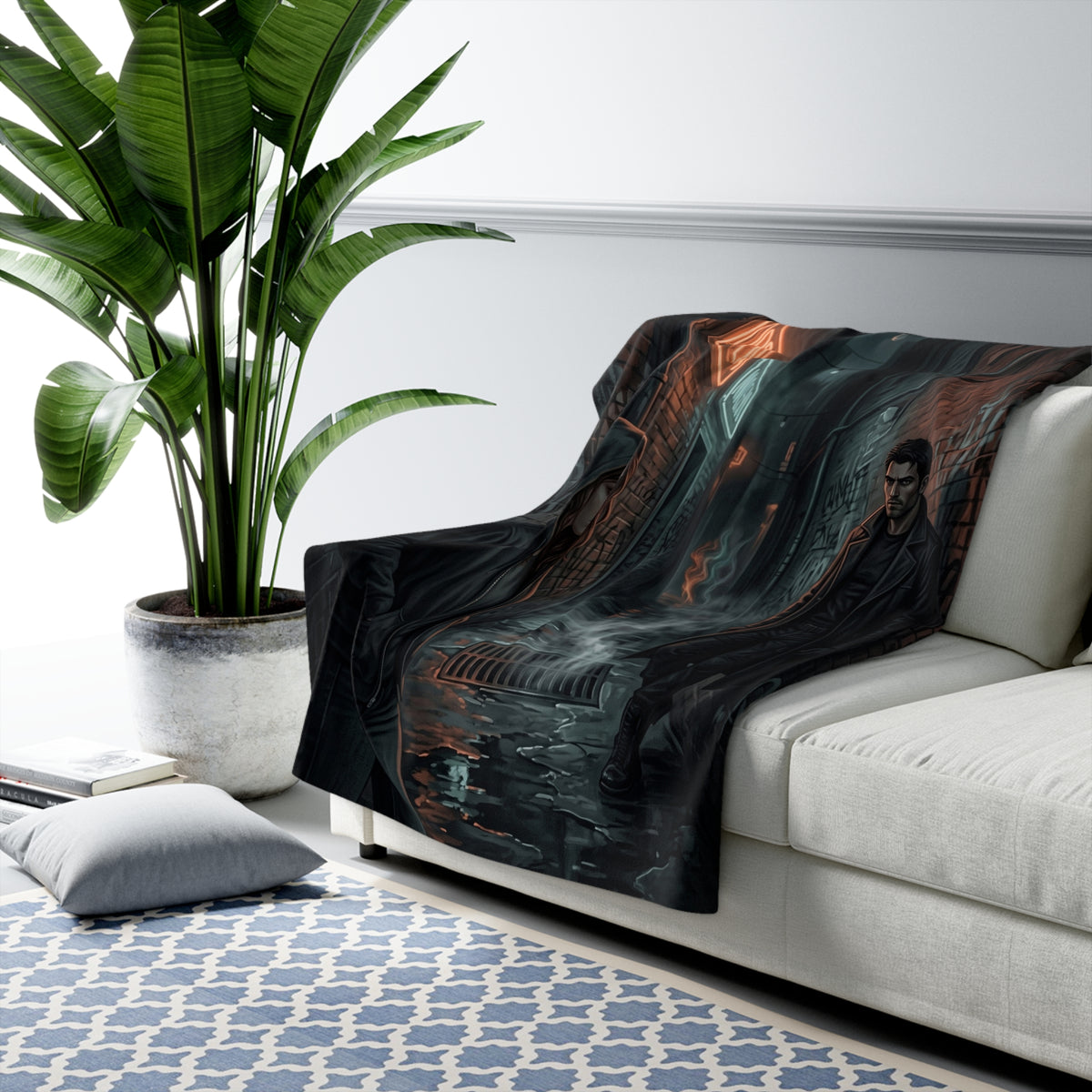 The Hunters Alley Sherpa Fleece Blanket - Neon Noir Dark Romance Throw