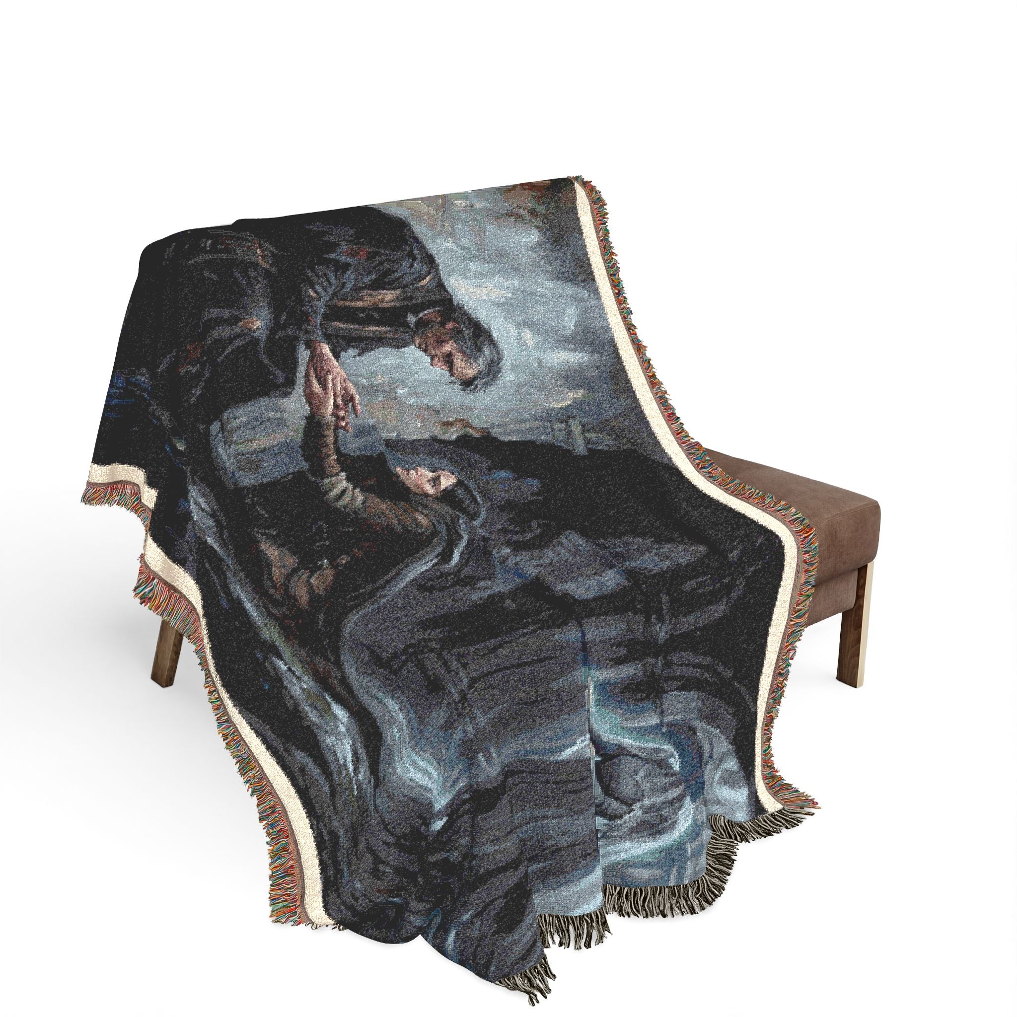 Woven Blanket - Gothic Cloister Scene Tapestry Throw (Medieval Prayer Artwork)