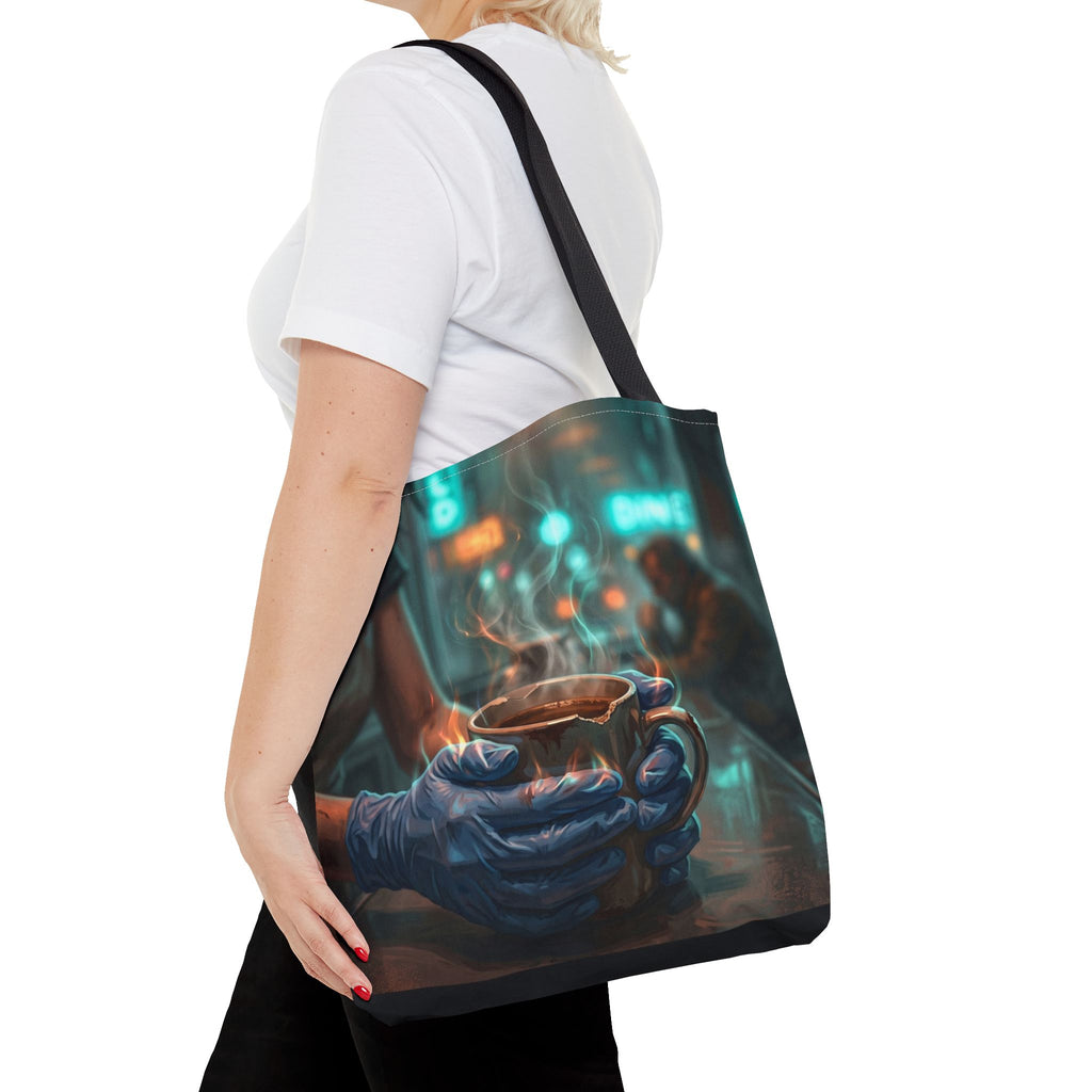 Cold Hands Warm Cup Tote Bag - Cozy Noir Diner Book Bag