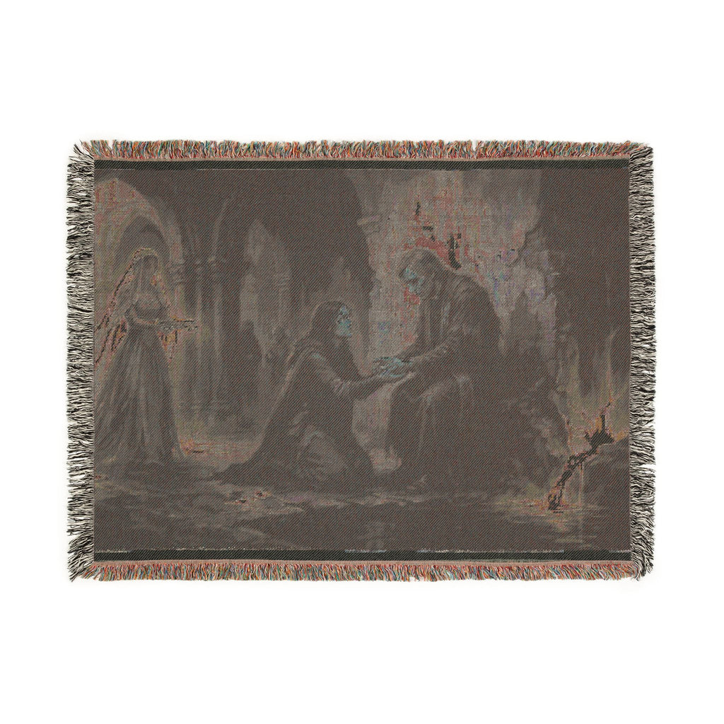 Woven Blanket - Gothic Cloister Scene Tapestry Throw (Medieval Prayer Artwork)