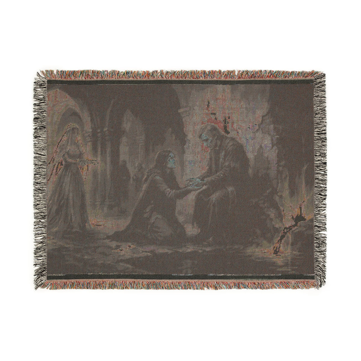 Woven Blanket - Gothic Cloister Scene Tapestry Throw (Medieval Prayer Artwork)