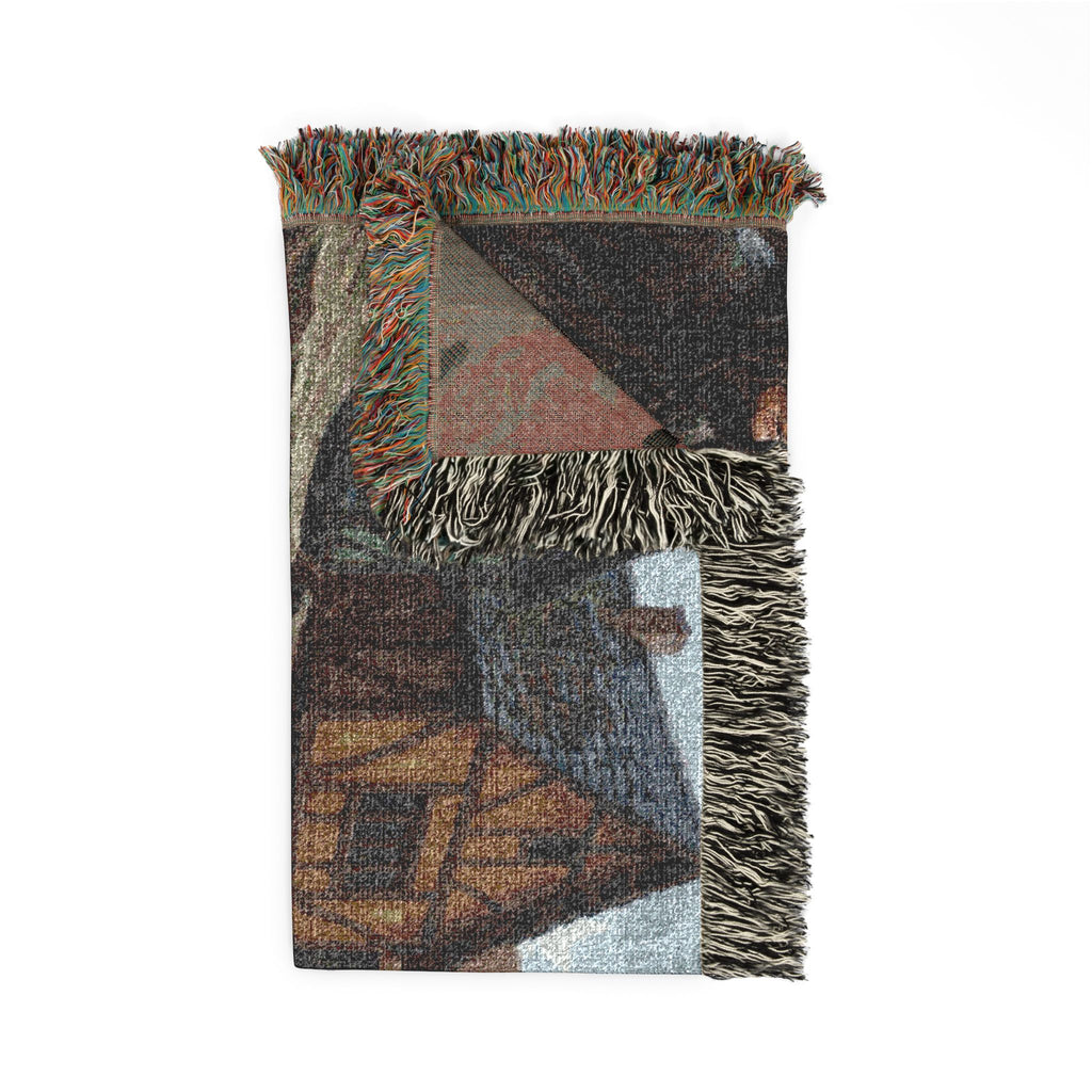 Medieval Town Woven Blanket — Renaissance Dark Fantasy Throw