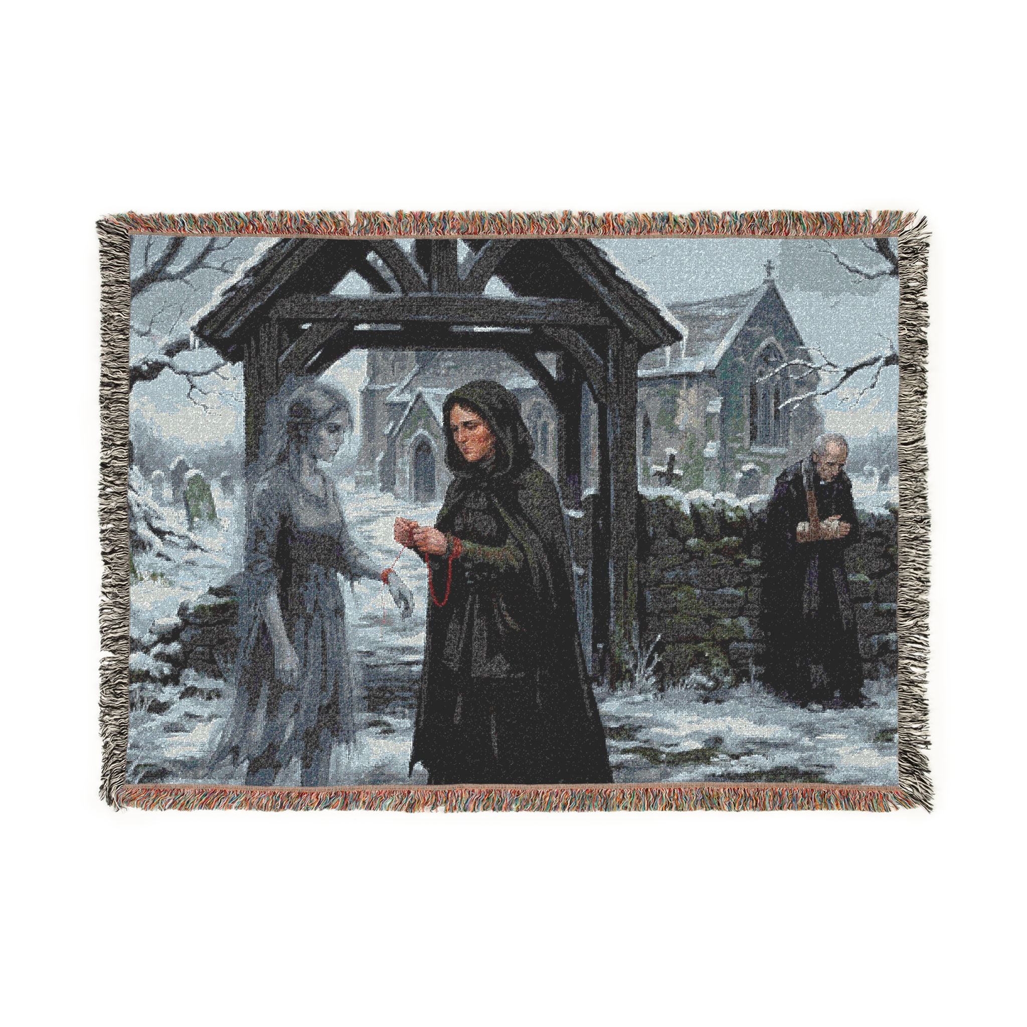 Woven Blanket — Vintage Winter Monastery Scene Throw