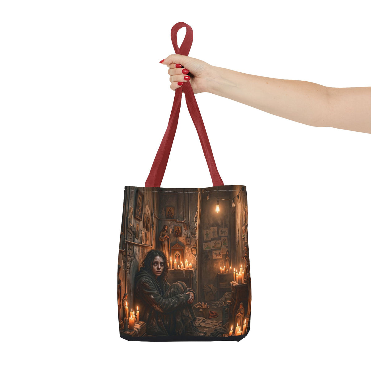 Candlelit Vigil Tote Bag - Gothic Shrine Dark Romance Book Bag