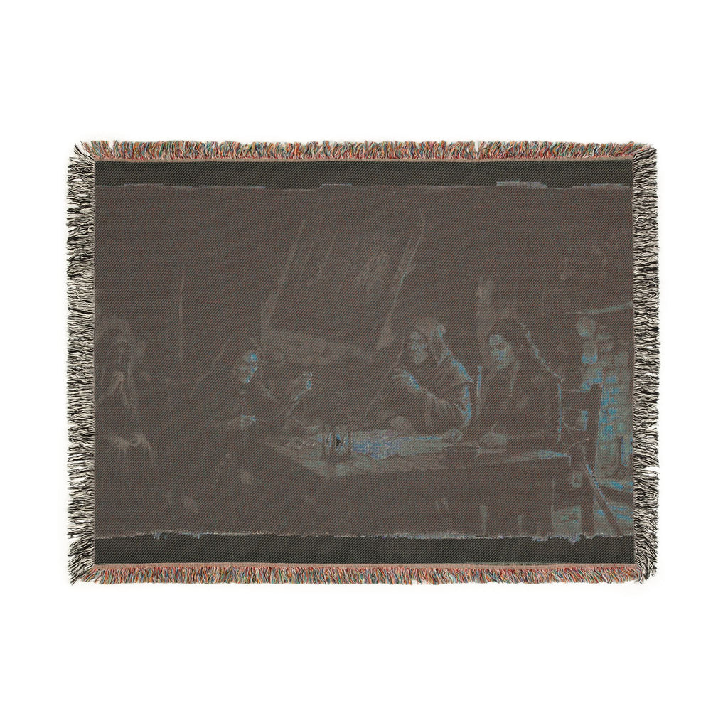 Firelit Reading Woven Blanket — Rustic Cabin Vintage Throw