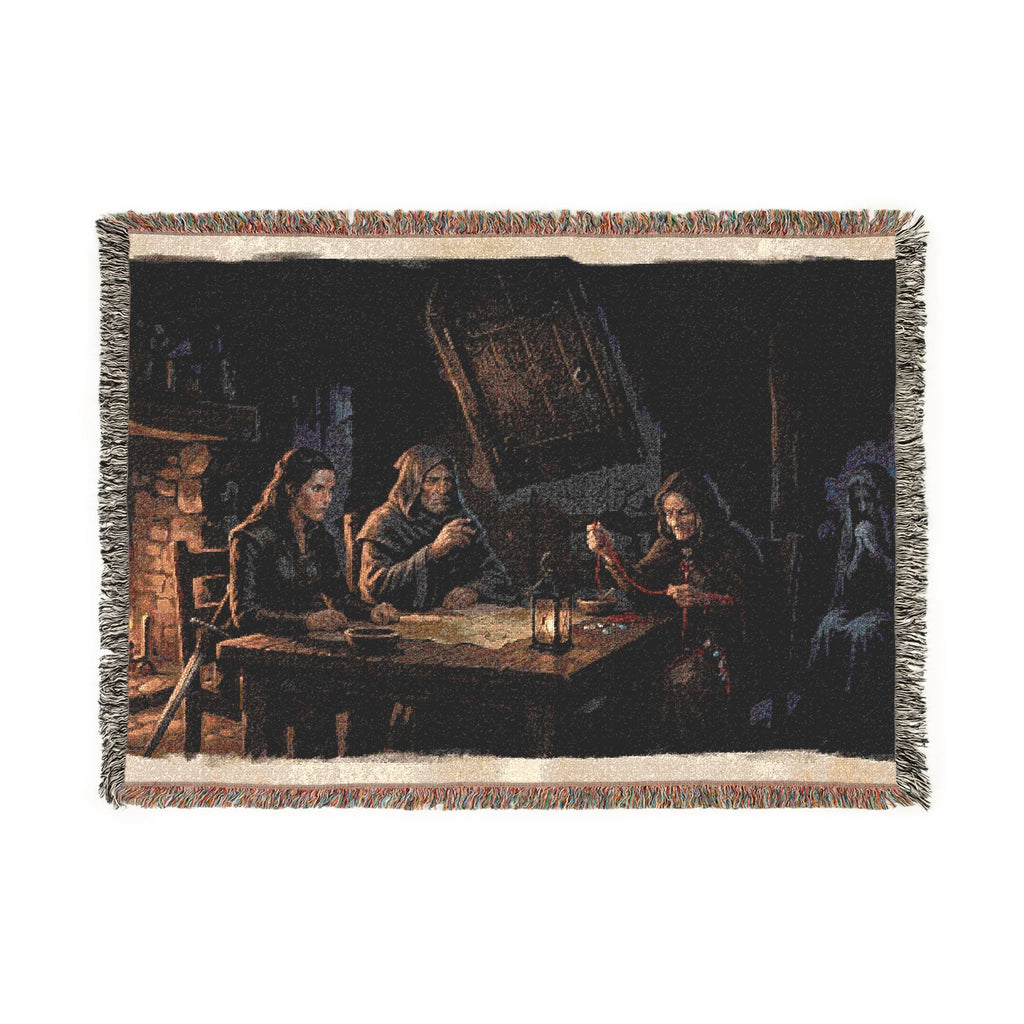 Firelit Reading Woven Blanket — Rustic Cabin Vintage Throw