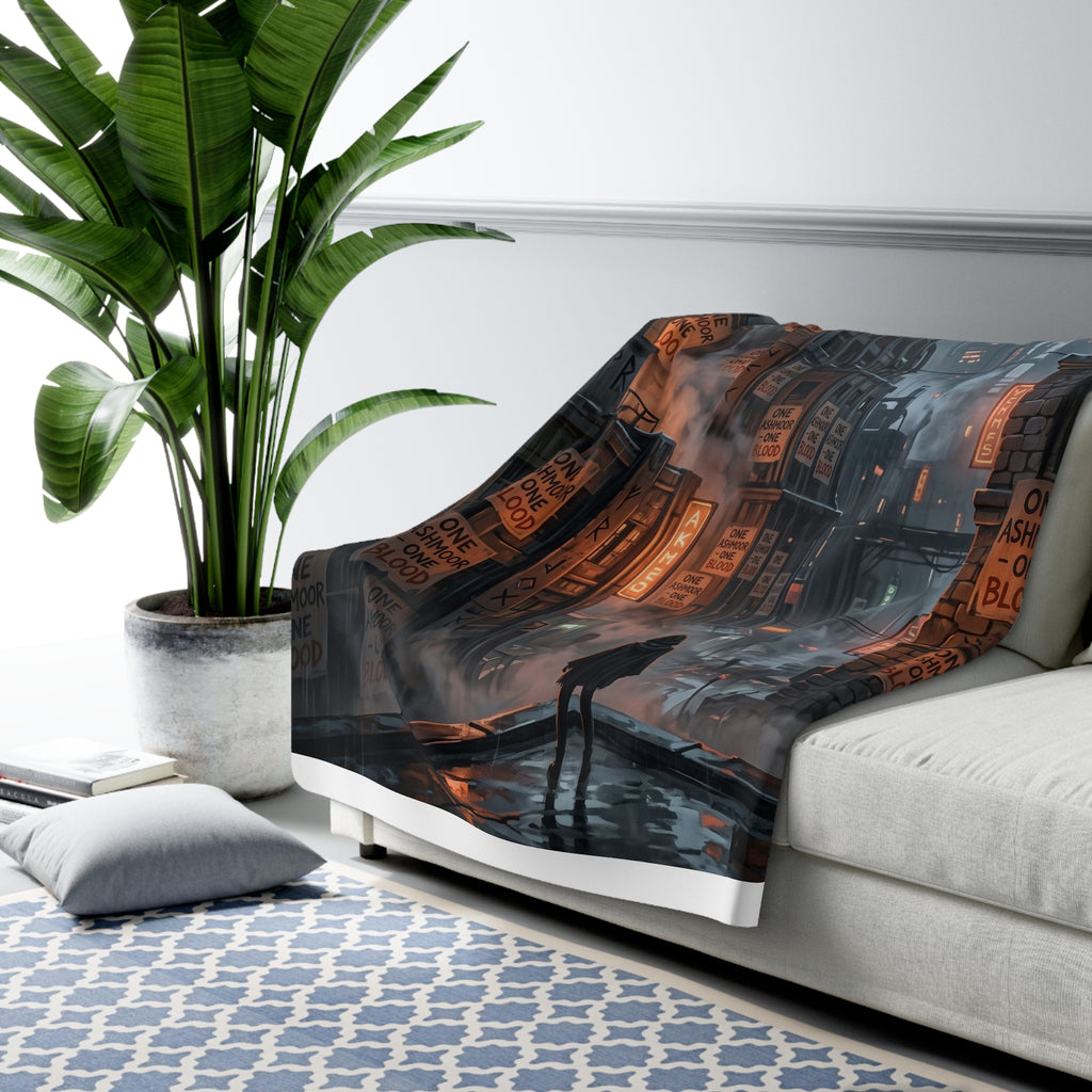 One Ashmoor One Blood Sherpa Fleece Blanket - Dark Fantasy City Throw