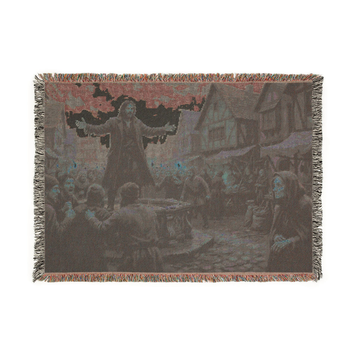 Medieval Town Woven Blanket — Renaissance Dark Fantasy Throw