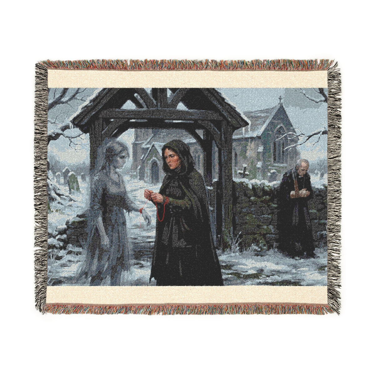 Woven Blanket — Vintage Winter Monastery Scene Throw