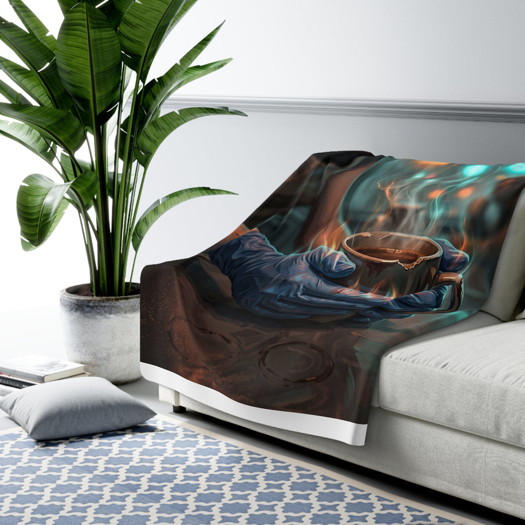 Cold Hands Warm Cup Sherpa Fleece Blanket - Cozy Noir Diner Throw