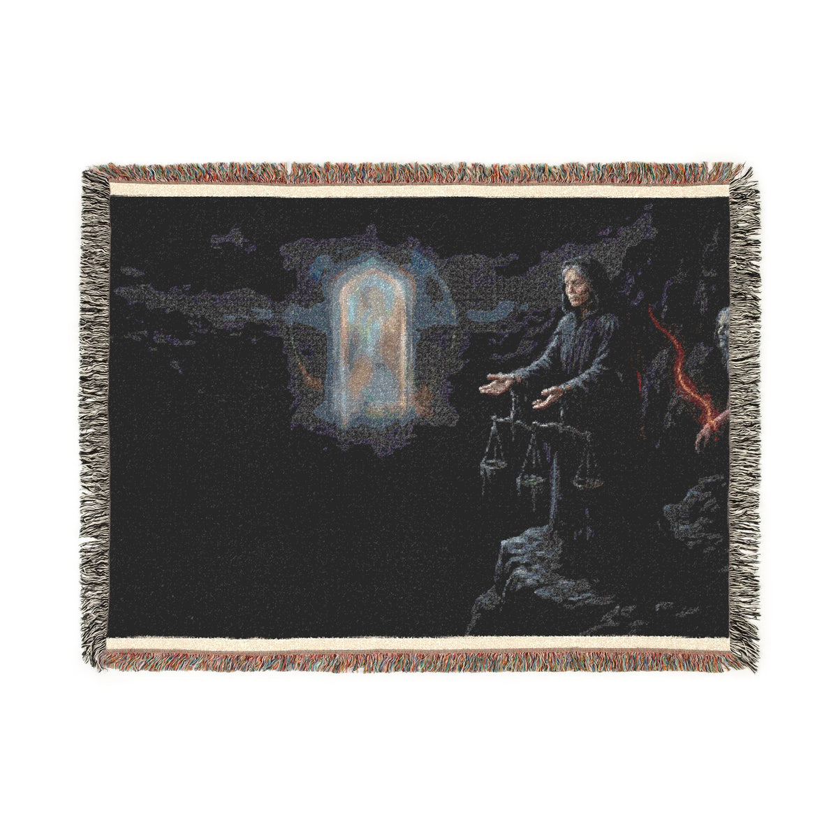 Gothic Tarot Woven Blanket — Mystic Doorway & Seer Throw