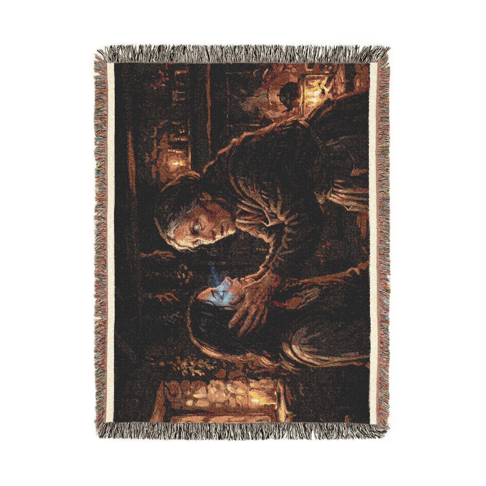 Candlelit Study Woven Blanket — Gothic Occult Reading Throw