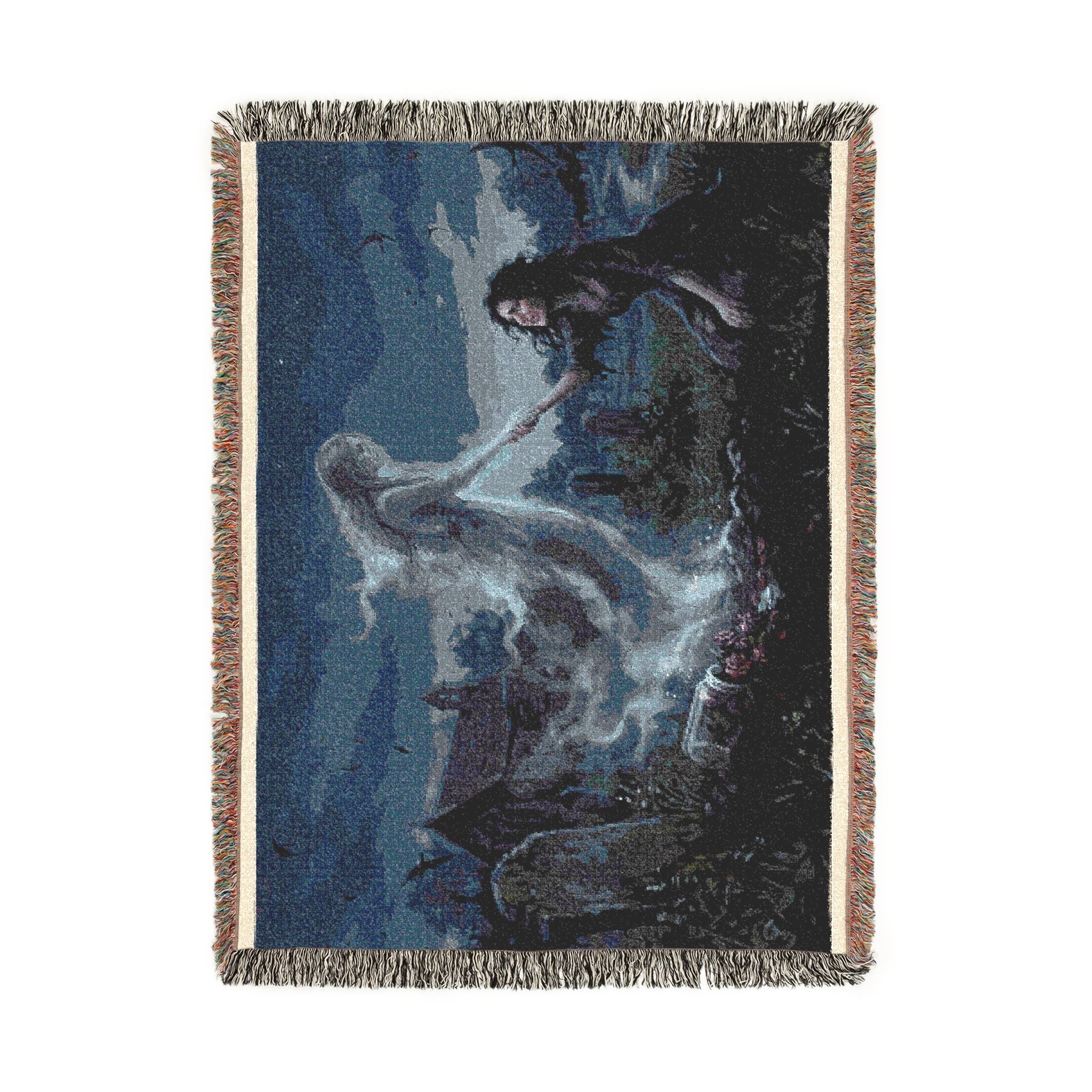 Gothic Angel & Mourner Woven Blanket — Haunted Night Throw