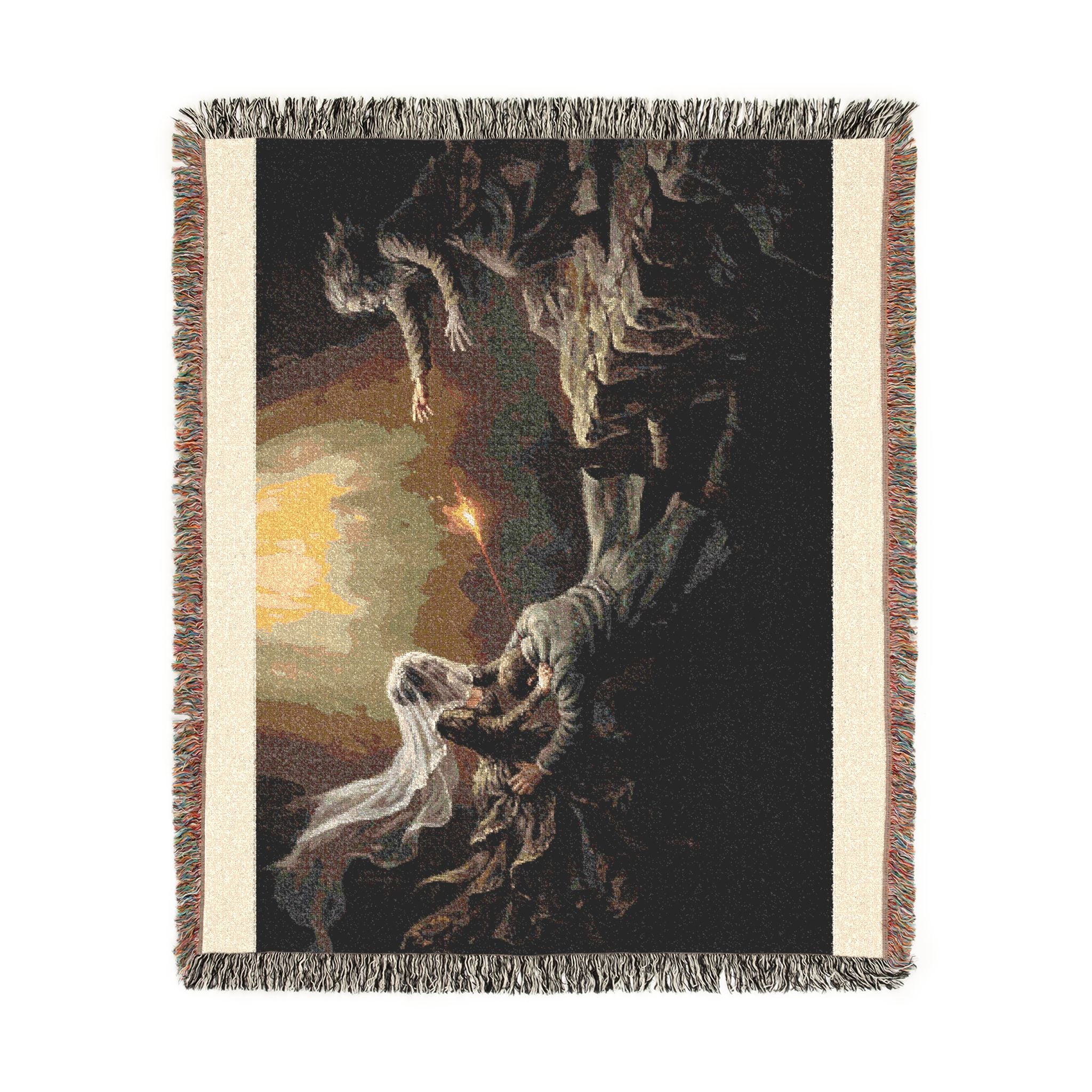 Celestial Embrace Woven Blanket — Ethereal Angels Golden Sky Throw