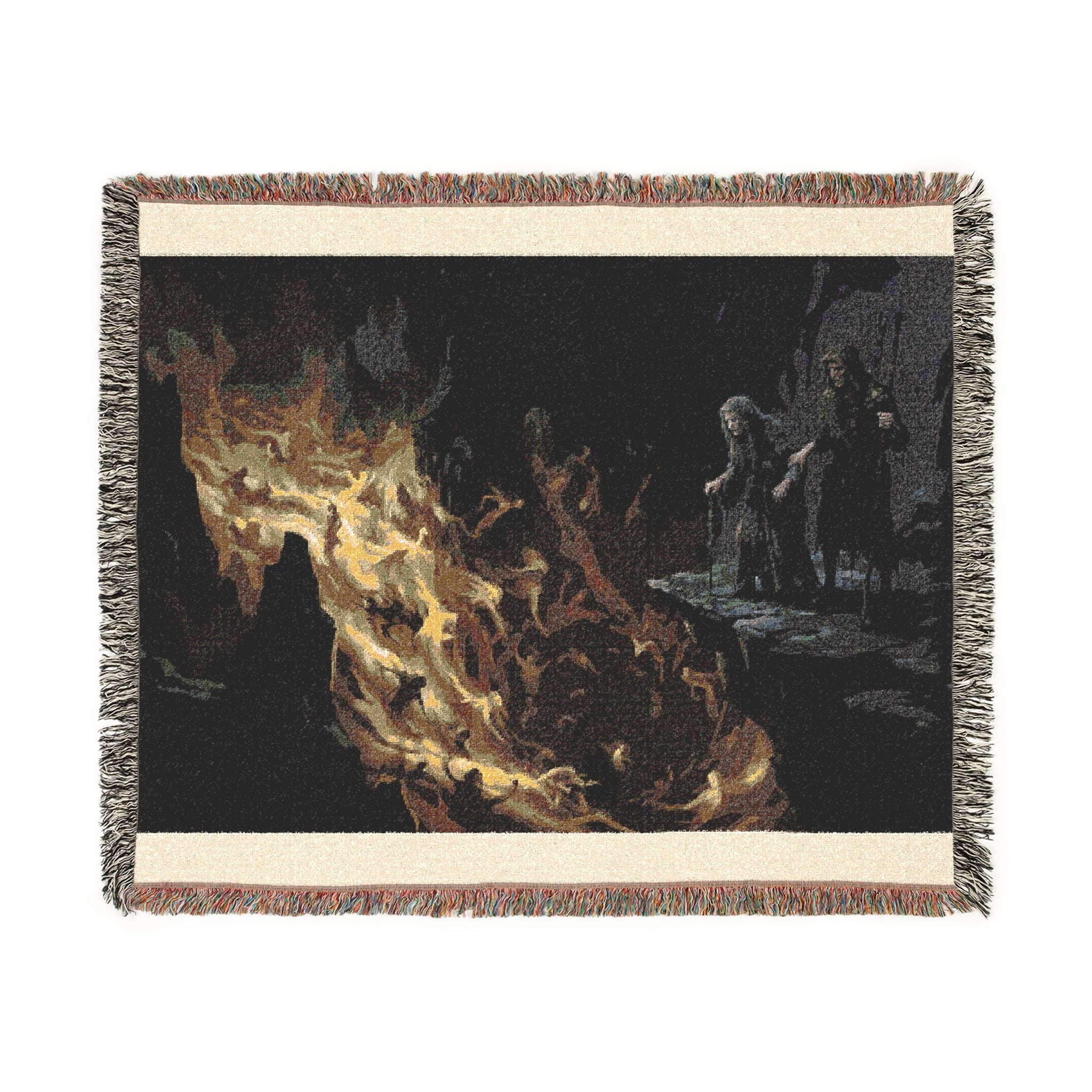 Fire and Smoke Woven Blanket — Dramatic Abstract Fireplace Throw