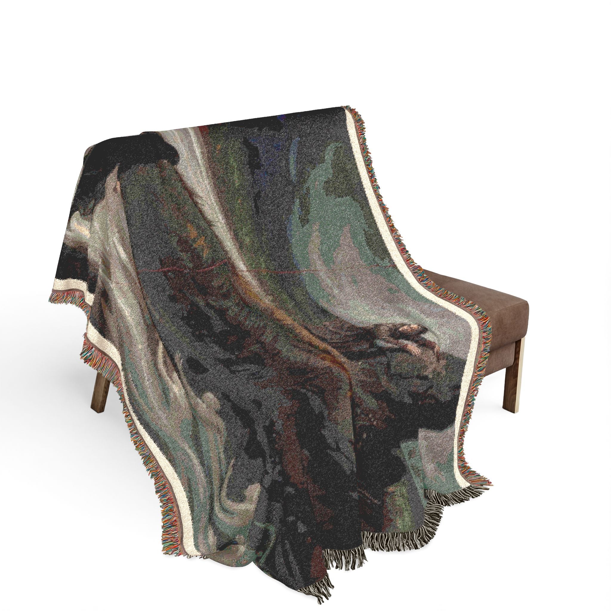Woven Throw Blanket — Serene River Folklore Scene, Cozy Decorative Accent