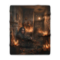 Candlelit Vigil Sherpa Fleece Blanket - Gothic Shrine Dark Romance Throw