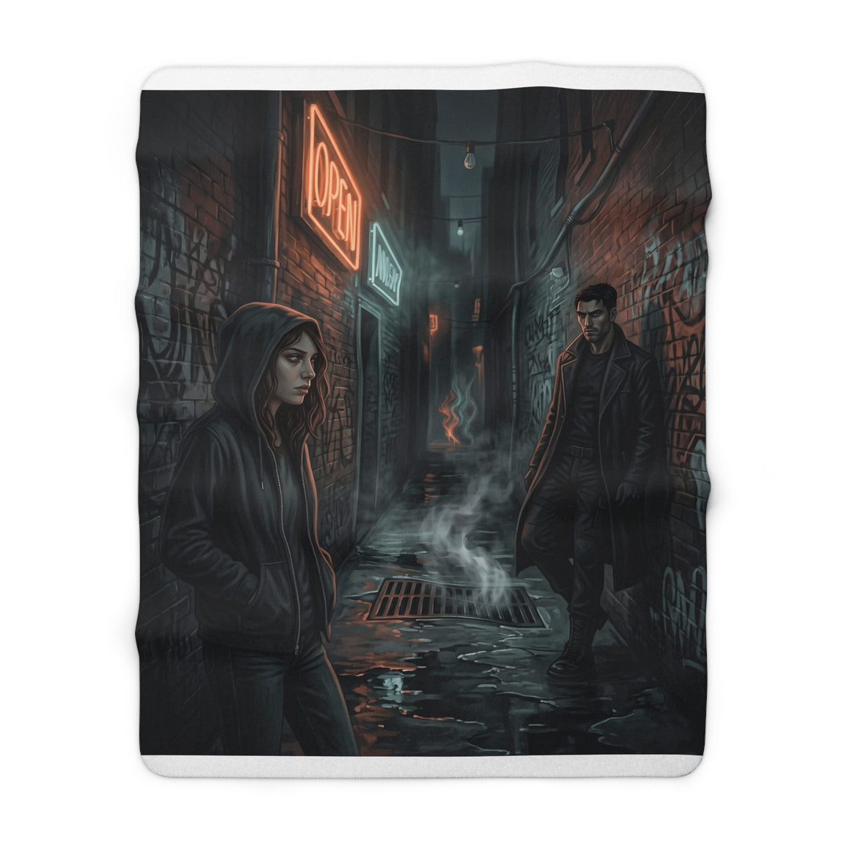 The Hunters Alley Sherpa Fleece Blanket - Neon Noir Dark Romance Throw