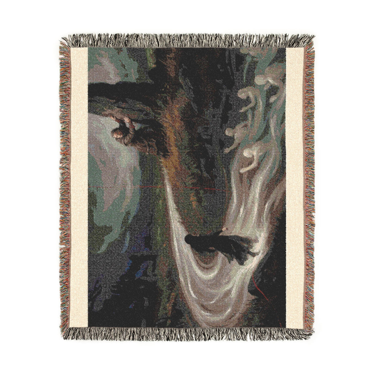 Woven Throw Blanket — Serene River Folklore Scene, Cozy Decorative Accent