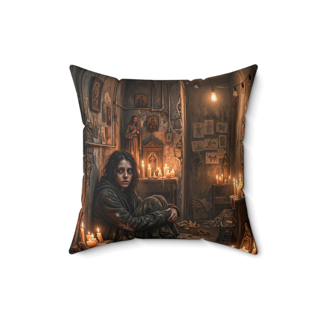 Candlelit Vigil Throw Pillow - Gothic Shrine Dark Romance Accent Cushion