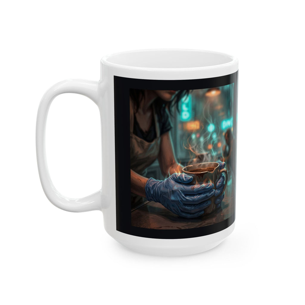 Cold Hands Warm Cup Ceramic Mug - Cozy Noir Diner Coffee Cup