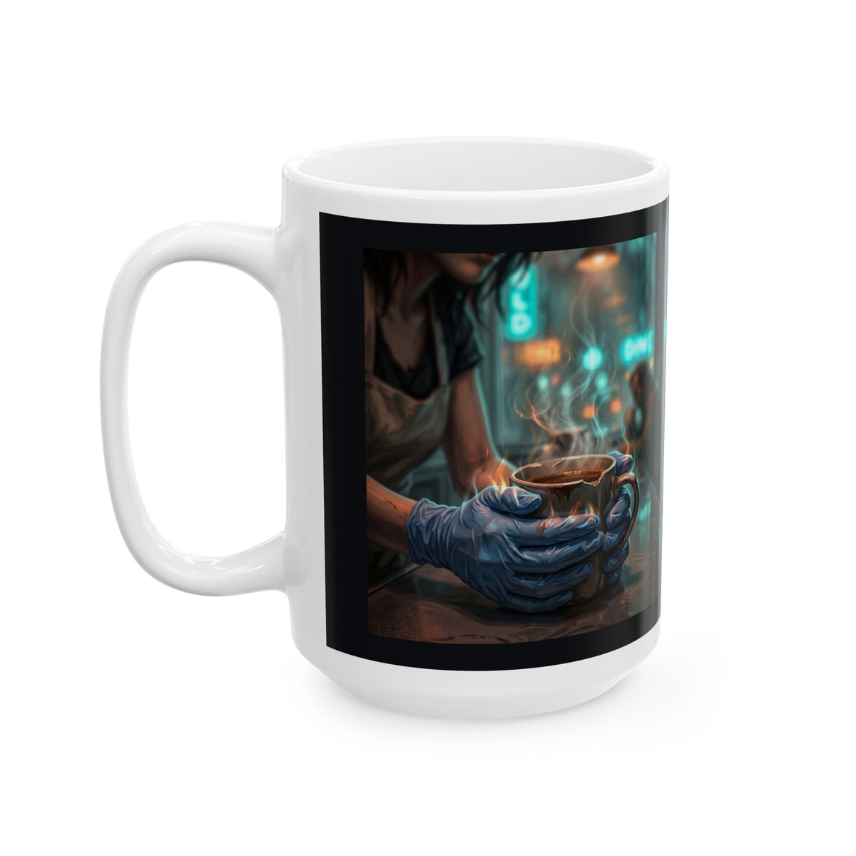Cold Hands Warm Cup Ceramic Mug - Cozy Noir Diner Coffee Cup