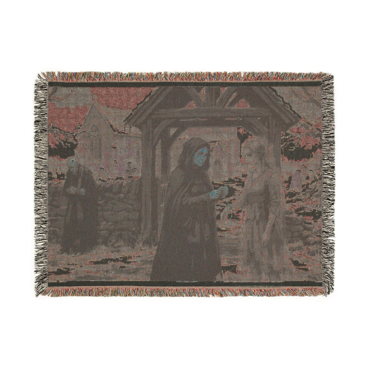Woven Blanket — Vintage Winter Monastery Scene Throw