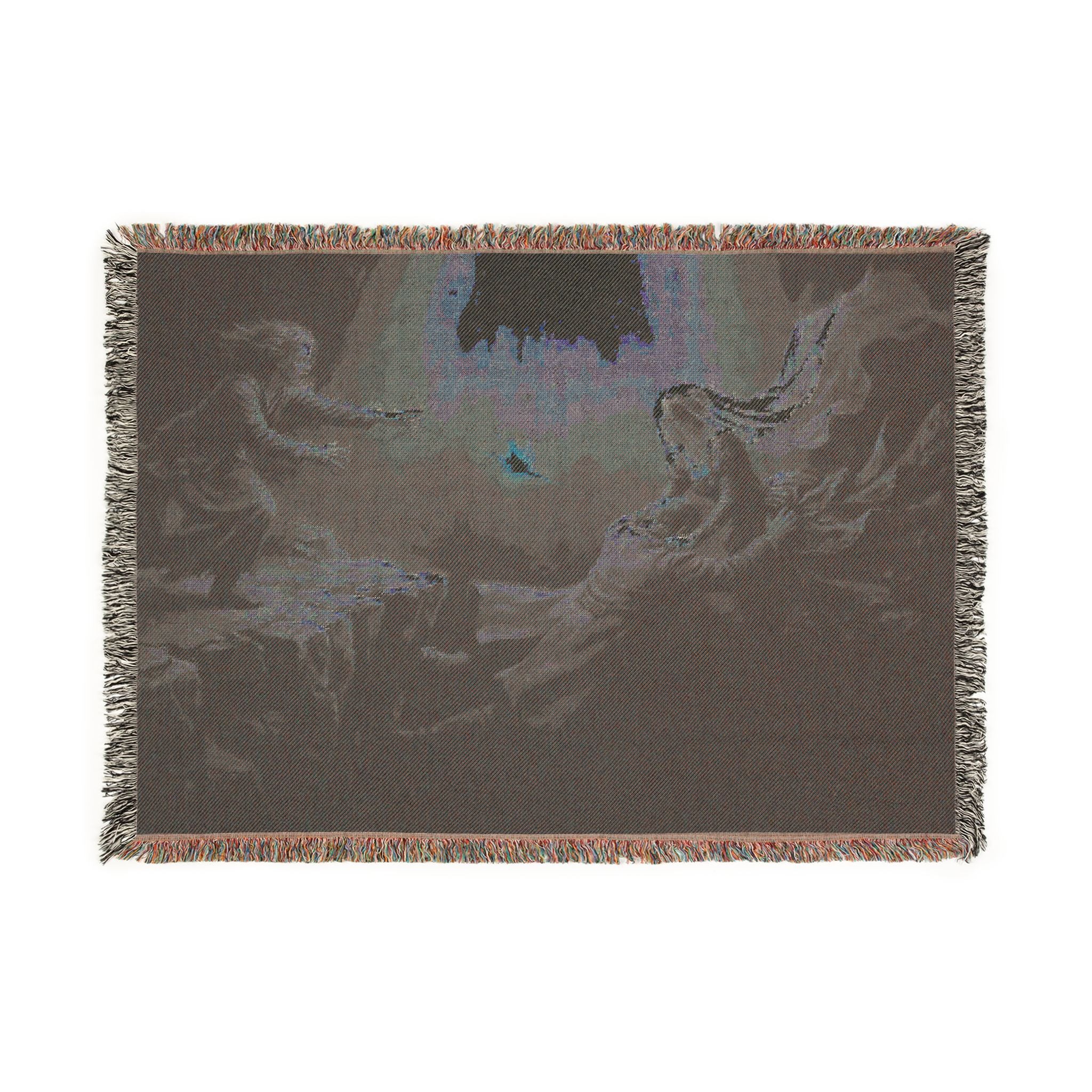 Celestial Embrace Woven Blanket — Ethereal Angels Golden Sky Throw