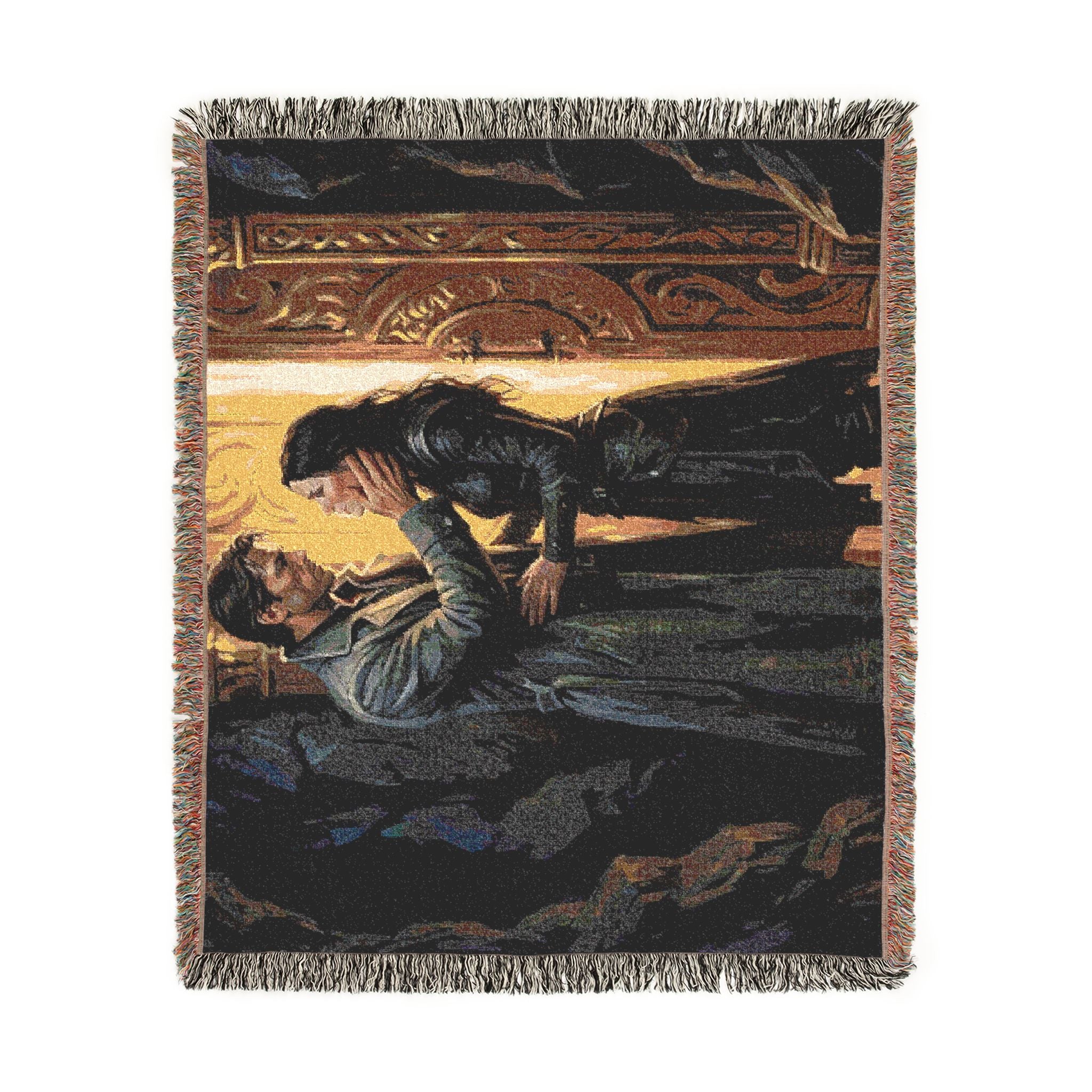 Romantic Medieval Couple Woven Blanket – Cozy Castle-Inspired Throw for Fans of Historical Romance