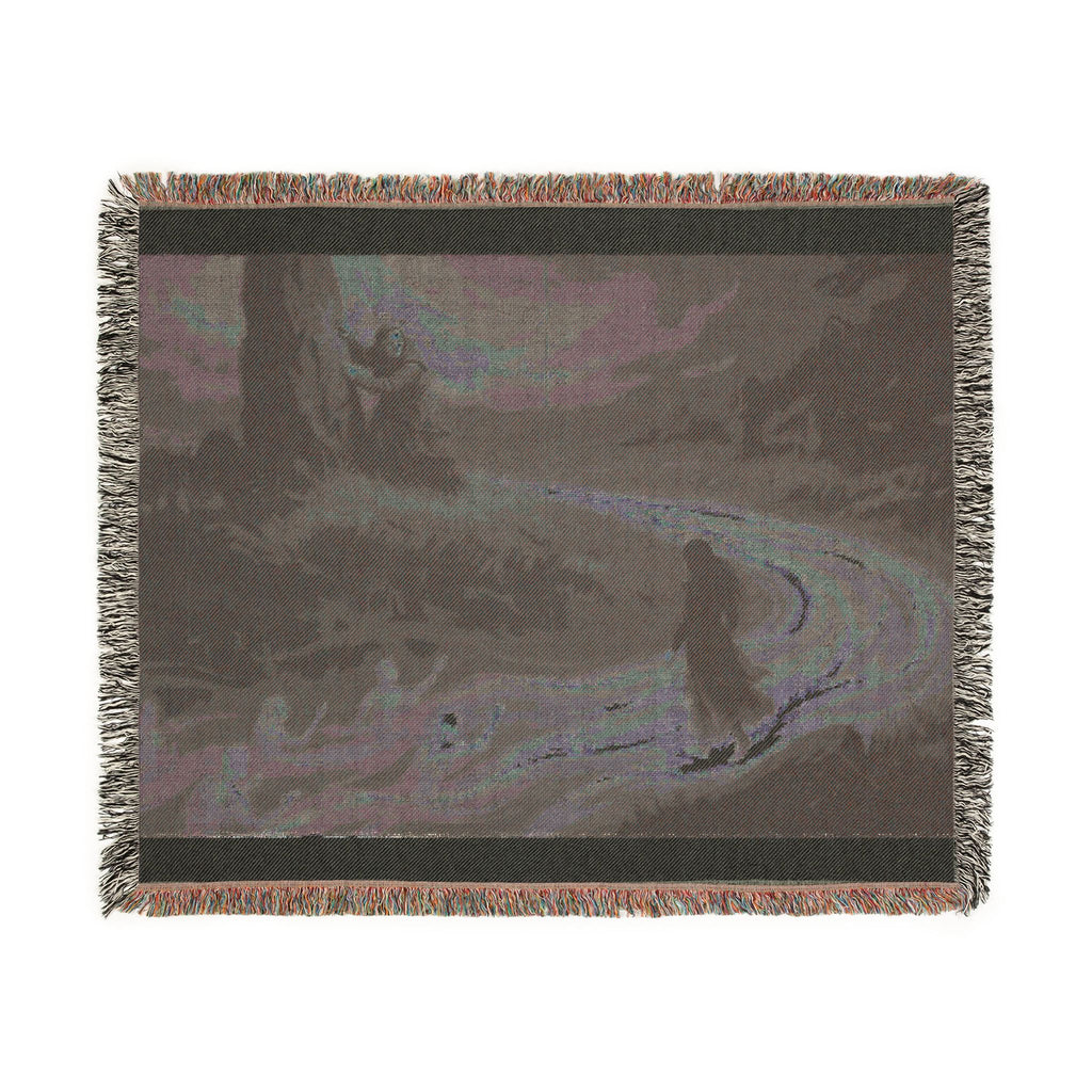 Woven Throw Blanket — Serene River Folklore Scene, Cozy Decorative Accent