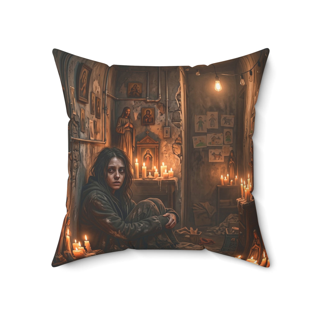 Candlelit Vigil Throw Pillow - Gothic Shrine Dark Romance Accent Cushion