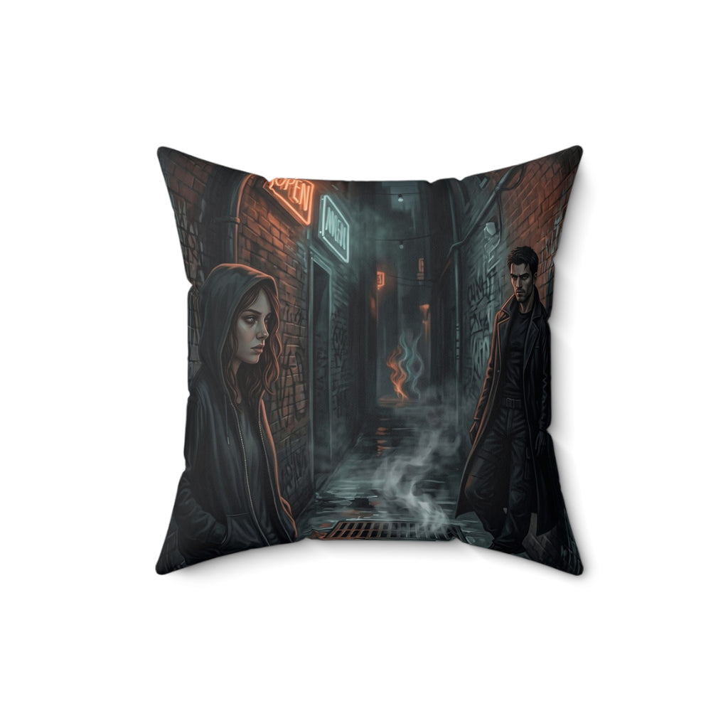 The Hunters Alley Throw Pillow - Neon Noir Dark Romance Accent Cushion