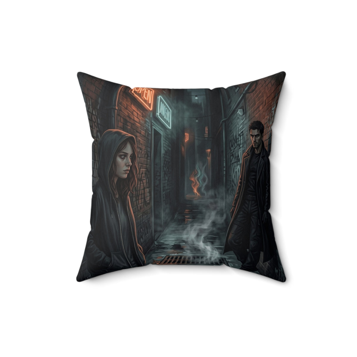 The Hunters Alley Throw Pillow - Neon Noir Dark Romance Accent Cushion