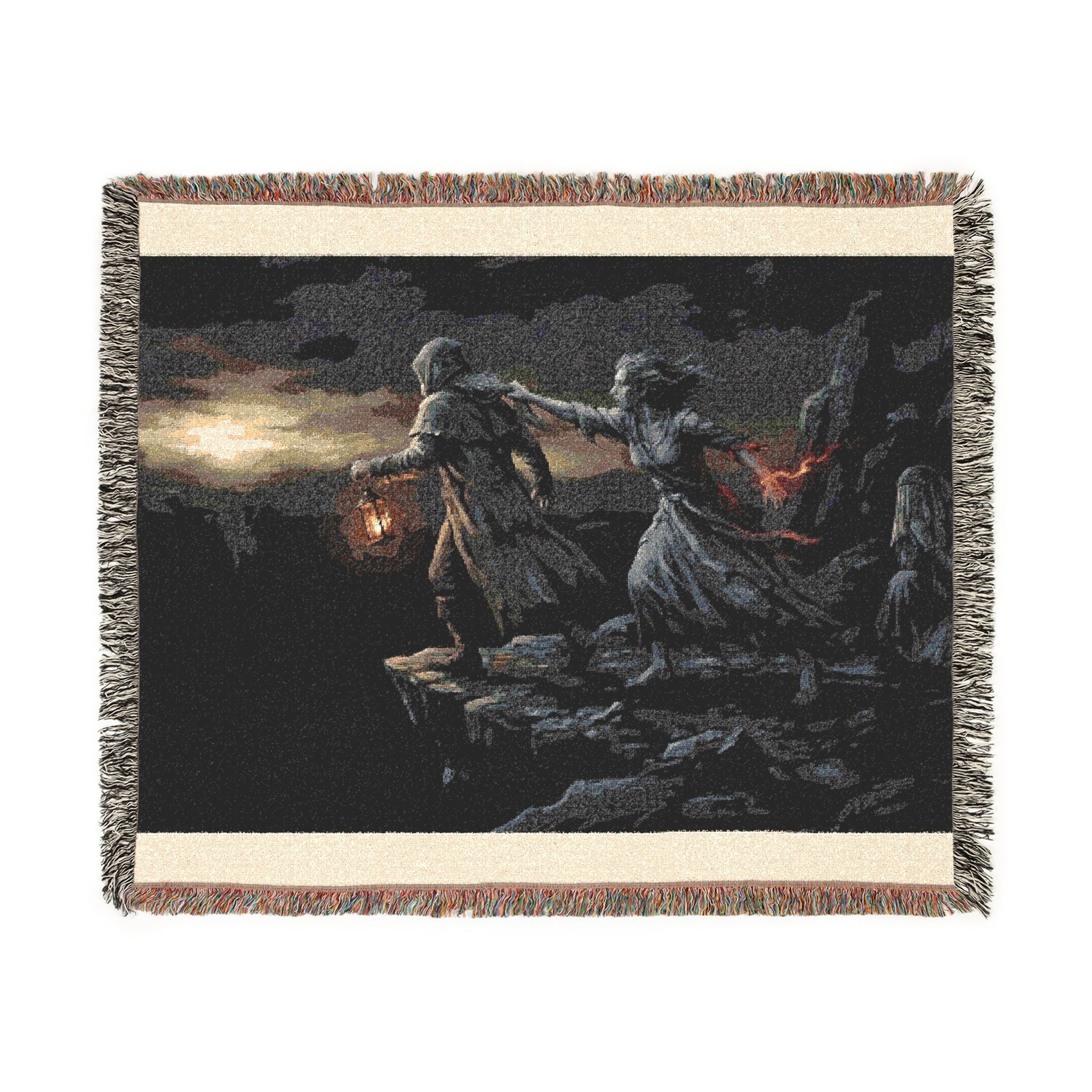 Grim Reaper Lantern Woven Blanket — Gothic Dark Fantasy Throw
