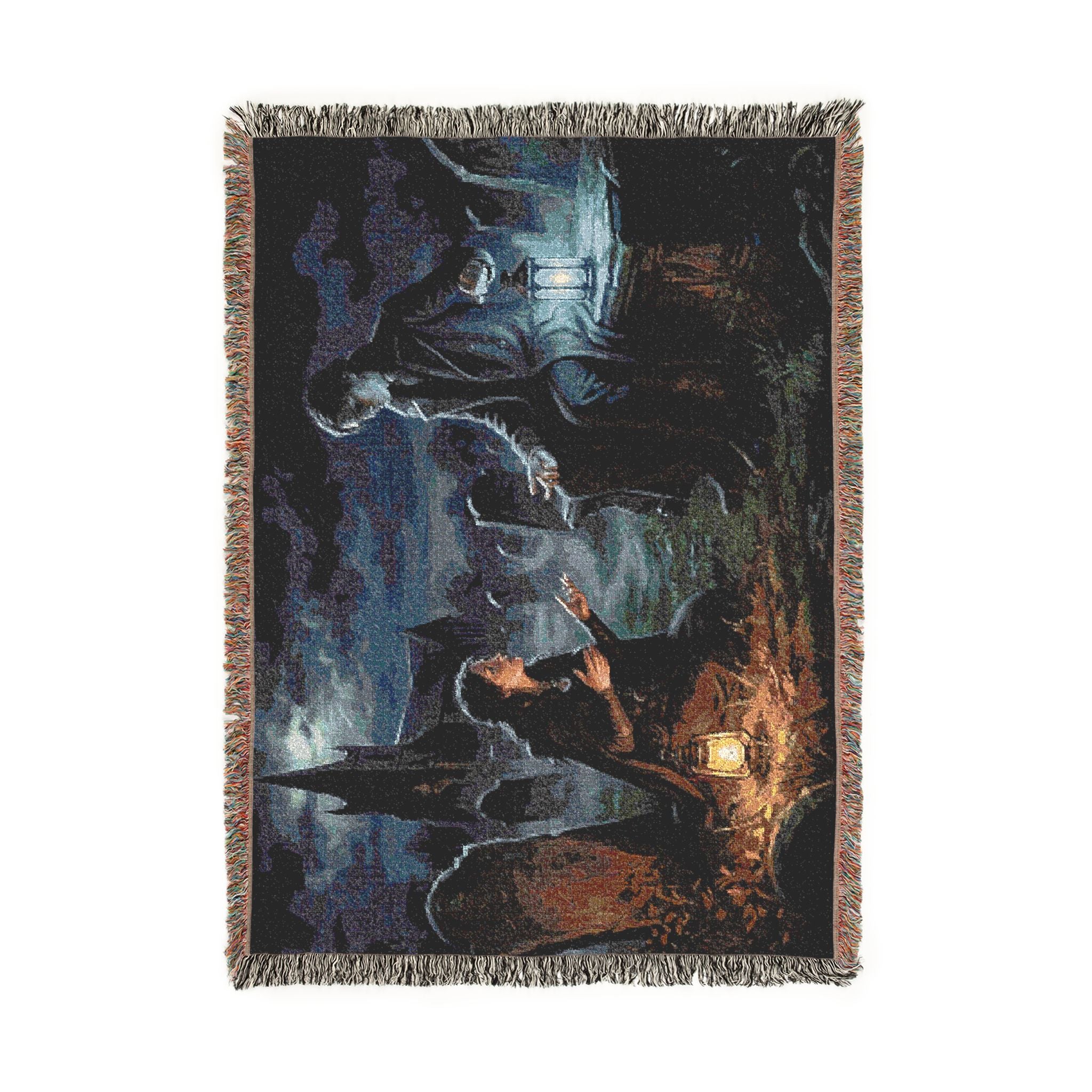 Gothic Night Woven Blanket — Moonlit Cemetery Scene Throw