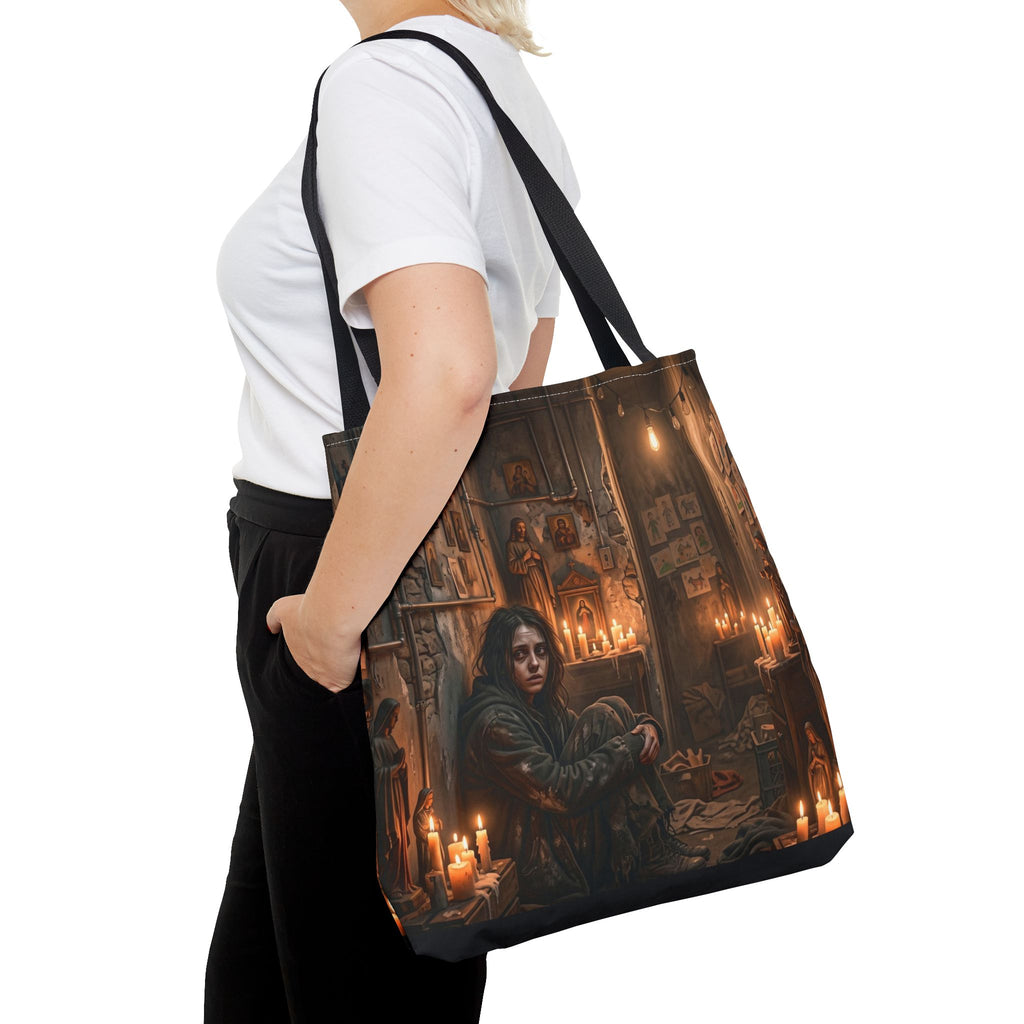 Candlelit Vigil Tote Bag - Gothic Shrine Dark Romance Book Bag