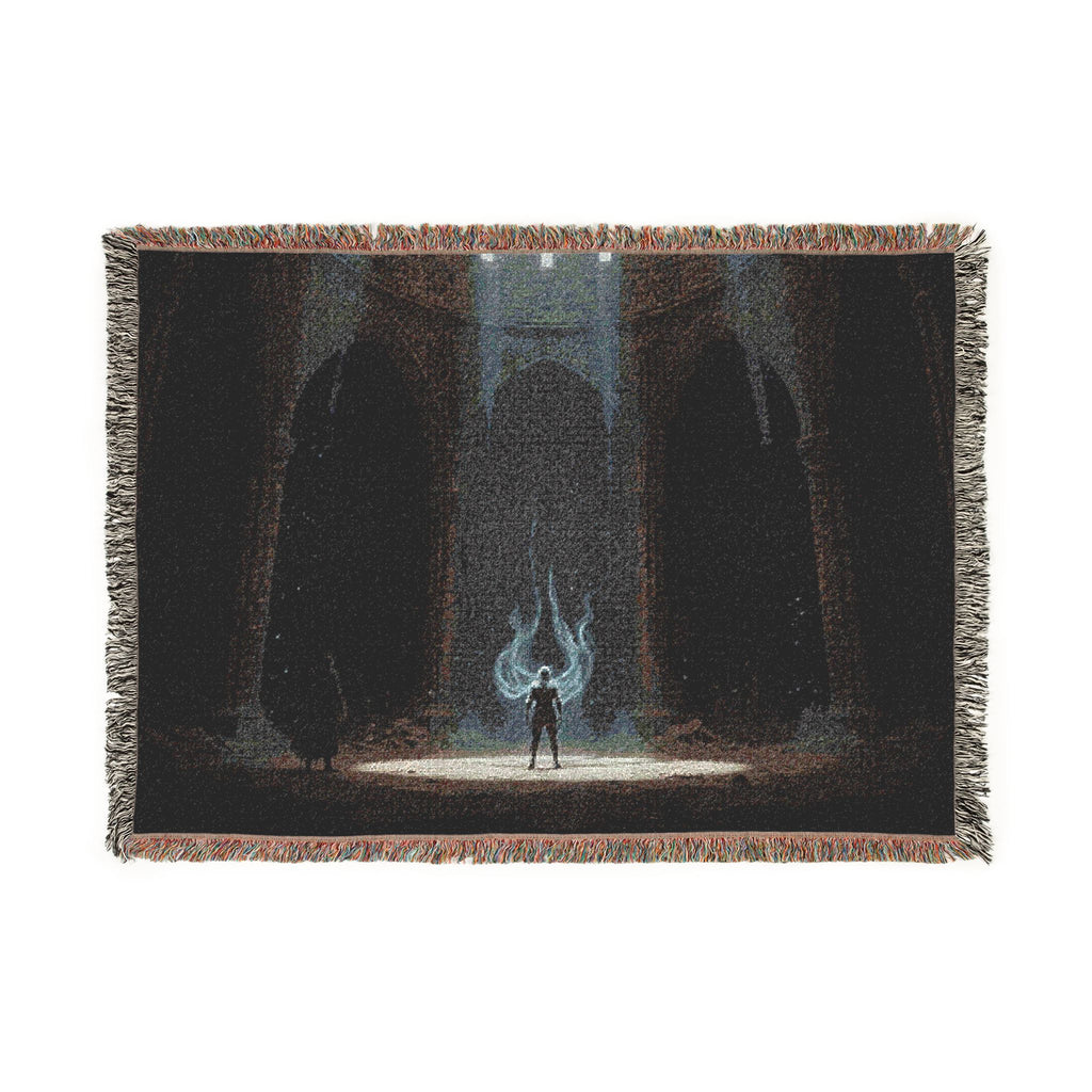 Gothic Cathedral Scene Woven Blanket — Moody Dark Interior Throw