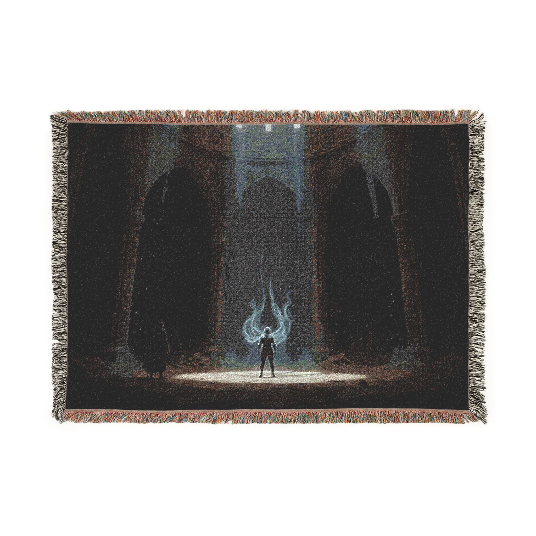 Gothic Cathedral Scene Woven Blanket — Moody Dark Interior Throw