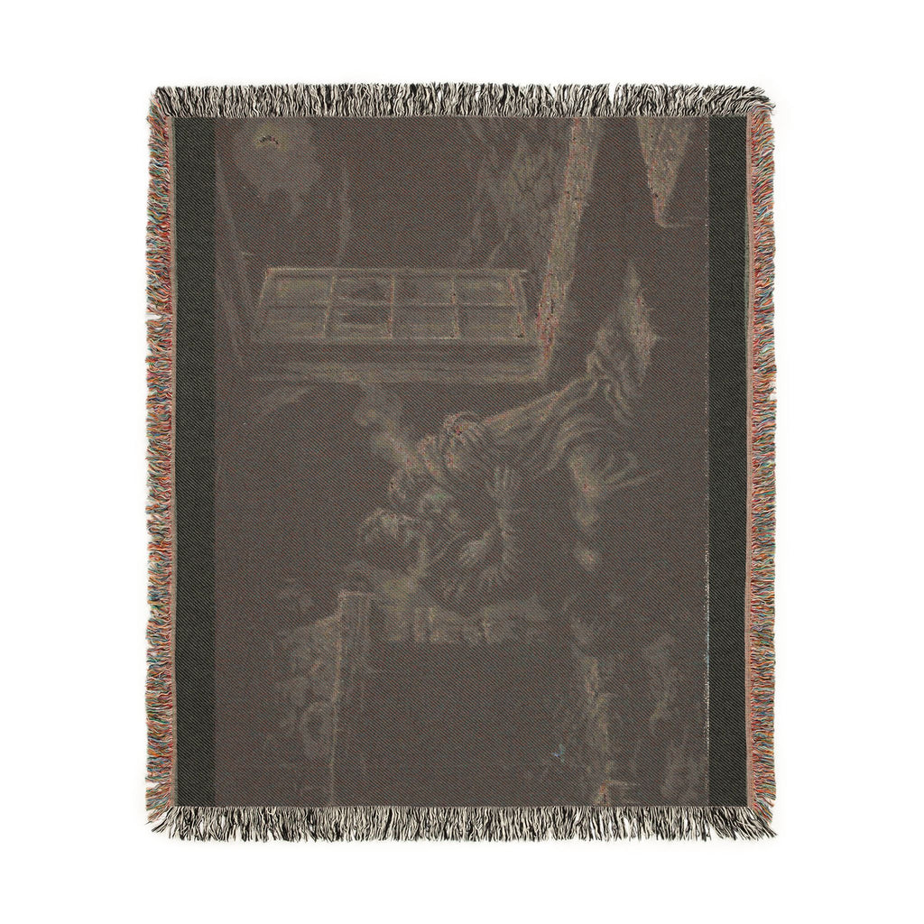 Moonlit Window Woven Blanket — Romantic Vintage Couple Throw