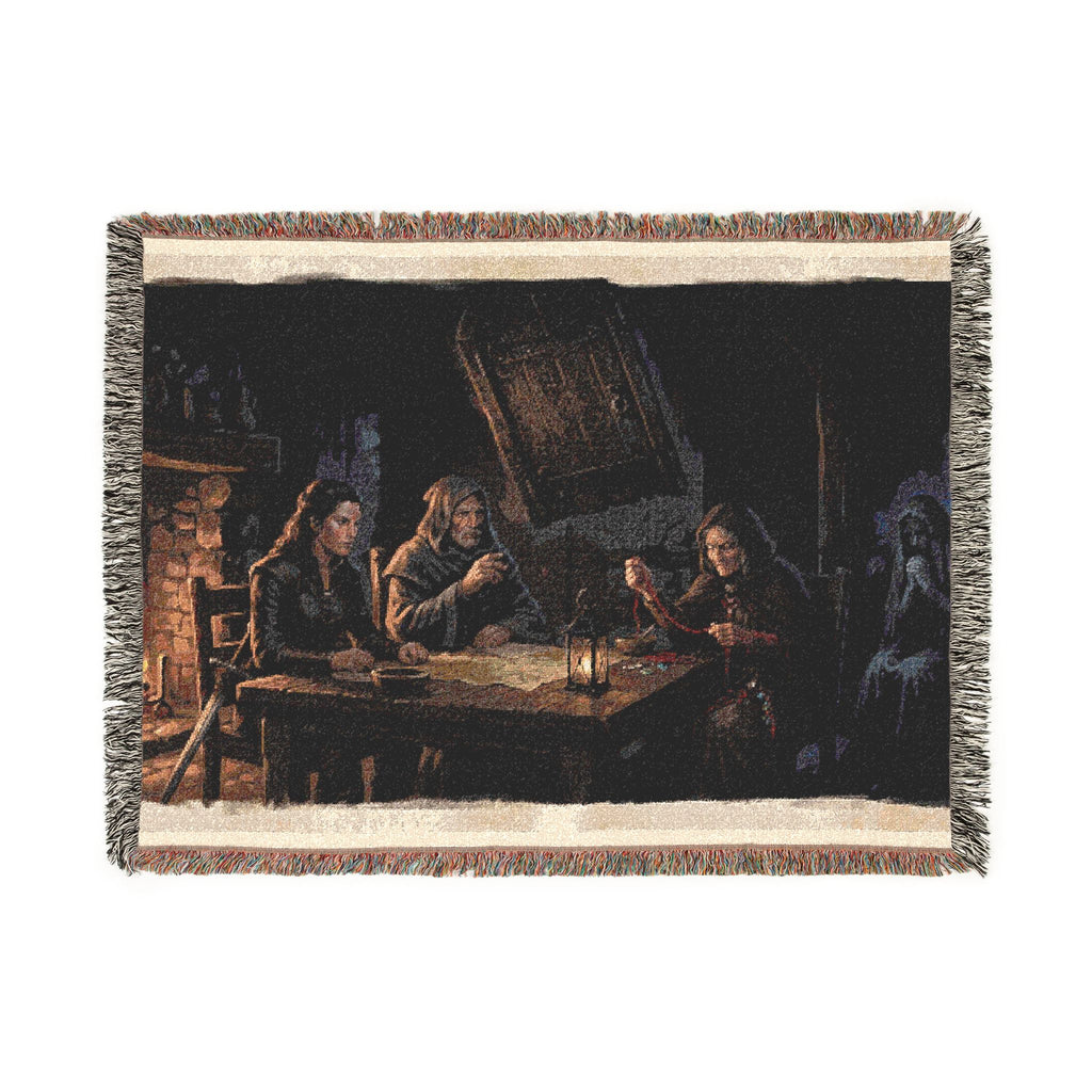 Firelit Reading Woven Blanket — Rustic Cabin Vintage Throw